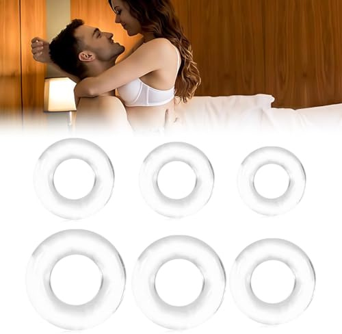 LEPZUR Cock Ring 6 Pezzi 6 Dimensioni 1.3-2.5Cm Diametro Interno Trasparente Silicone Uomini Coppie Adulti