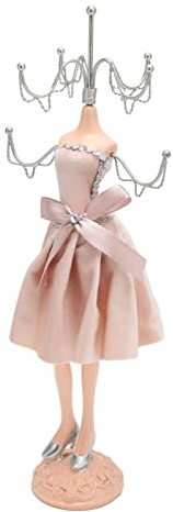 Pilipane Maniquí Muñeca Anillo Torre Princesa Vestido Almacenamiento Pajarita Maniquí Muñeca Collar Modelo Con Soporte Plata Rosa Elegante Exhibición De Joyería Para Tiendas Minoristas Y