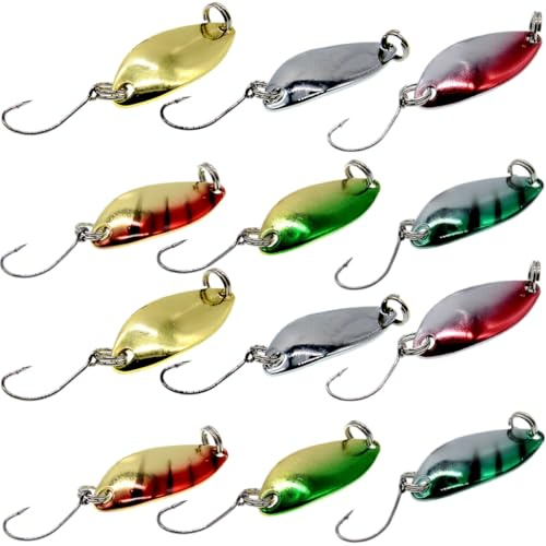 Forellenköder, Forellen Spoon mit Einzelhaken, Angeln Spoon aus Metall, Angelköder, Kunstköder Set für Hecht, Forelle, Barsch 3g/3cm