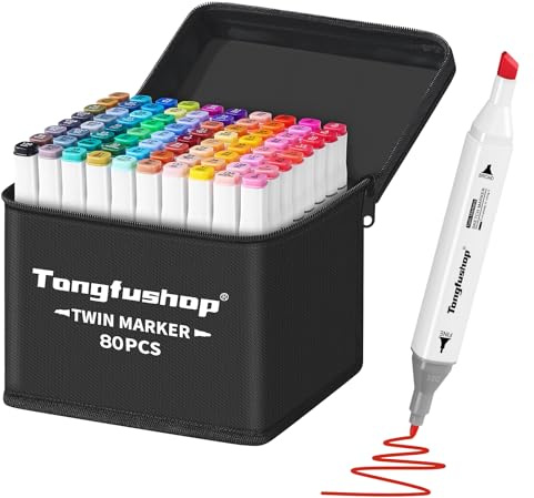 Tongfushop 80 Colored Alcohol Markers Set, Dual Tip Professional Marker Pens, Colouring Pens for Adults, Art Markers for Drawing, Sketching, Graffiti, Anime, Manga