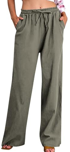 Pantalon Fluide Femme Coton et Lin Décontractée Coton Lin Ample Pantalon Leger Respirant Doux Jogging Pantalons Large pour Femmes Chic et Elegant Palazzo Pant de Plage Loisirs