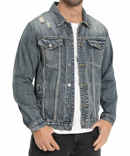 CoXuantion Veste en Jean pour Hommes Vintage Cowboy Jacket Manche Longue Trucker Blouson Classique Veste de Moto Casual Homme Denim Slim Fit Outwear
