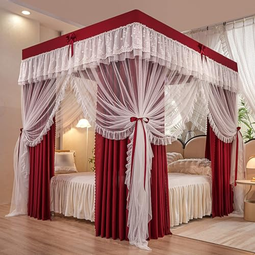 Prinzessin Betthimmel Vorhang, Moskitonetz mit vier Öffnungen, Rüschen-Design für Schlafzimmer Dekoration, Wind- und Lichtschutz, ideal für Mädchen und Erwachsene, jedes Paket enthält einen