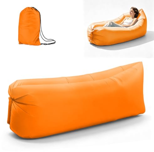 Wapasezyar Wasserdichtes Aufblasbares Sofa 235x72cm, Lazy Lounger Aufblasbares Sofa Air Bett, Mit dem Portable Package für Reisen, Camping, Pool und Beach Parties (Orange)
