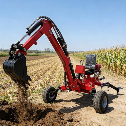 Terne trainabili per scavo e scavare fosse, mini escavatore idraulico a 360 ° con benne di varie dimensioni, rimorchio del trattore dietro lo scavatore per drenaggio e costruzione