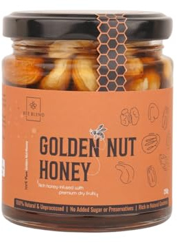 Bee Blend Golden Nuts Honey, 250g | Natural & Unprocessed | Infused with Premium Nuts | No Added Sugar & Preservatives | Benefit of Nuts & Honey in One