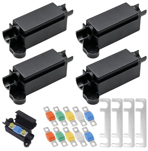 Midi Fuse Holder, 18PCS Black ANS-HB Small Bolt-On Copper Fuse Box with Fuses and Shims, Black Boxes, Coloured 30A-100A Fuses, Silver 100A Shims