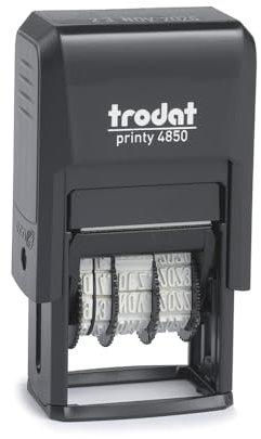Trodat Printy 4850/L1 Datumsstempel mit Standardtext in Schwarz, Office-Text EINGEGANGEN, 4 Bänder (TT.MMM.JJJJ) Datum für 12 Jahre, Deutsch, Schrifthöhe 3,8 mm, integriertes Stempelkissen in blau-rot