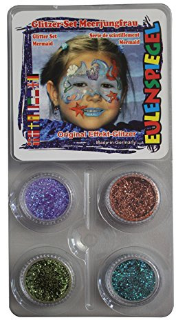 Eulenspiegel 908044 - Glitter Motiv-Set Meerjungfrau, 4 x 2 g, Glitzer, Karneval, Halloween, Mottoparty | Glitzernde Ergänzung zum Profi-Aqua Make-Up, für Karneval & Mottopartys