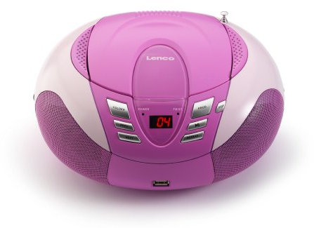 Lenco SCD-37 - Reproductor de CD para niños con conexión USB, MP3 y 2 Fuentes de alimentación RMS de 1,5 W, Funciona con Pilas y Red, Color Rosa