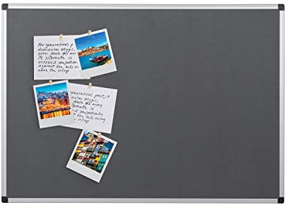 Bi-Office FA0342170 Pinnwand Maya, Filztafel Mit Aluminiumrahmen, Graue Filzoberfläche, 90 x 60 cm Grau