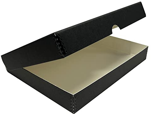 Lineco Caja de almacenamiento tipo libro de archivo. Caja de almacenamiento con borde de metal, tapa tipo clamshell. 9.5 x 12.5 x 1.75 pulgadas.