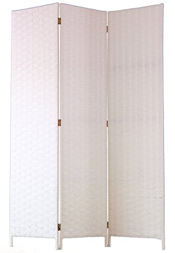 Paravent de 3 pans tressé en Fibres Naturelles Coloris Blanc - Dim : H180 x L135 cm - PEGANE -