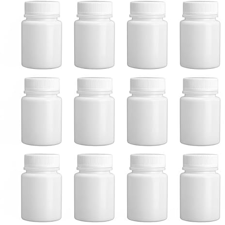 12PCS Plastic Round Pill Container Bottles-Medicine Tablet Capsule Storage Holder Pill Dispenser Bait Holder Organizer(White) (100ml)