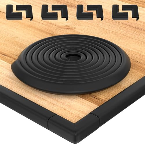 Hoffenbach Kantenschutz Baby aus Schaumstoff – 6,2m Tischkantenschutz & 12x Eckenschutz – Tischecken Kindersicherung – Selbstklebender Schutz für Kinder, Bett, Fensterbank & Schreibtisch – Schwarz