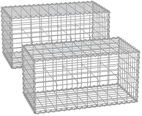 SONGMICS Gaviones de Piedra, Gaviones Metálicos, con Malla de 5 x 10 cm, Galvanizado, Decoración de Jardín, Separador de Pared, 100 x 50 x 50 cm, Juego de 2, Plata GGB255V1