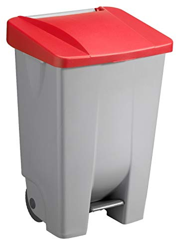 Sunware Basic - Cubo de basura (80 L, 49 x 41 x 75 cm, con ruedas, pedal, asa), color gris y rojo