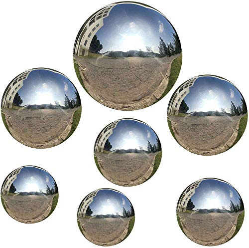 7 Stück 4,7 Zoll 9,9 Zoll 7,6 cm 6,3 cm Durchmesser Gazing Globe Spiegel Kugel, Silber Edelstahl poliert, reflektierend glatte Gartenkugel, bunt und glänzend Ergänzung für jeden Garten oder