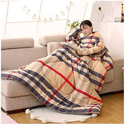 Tragbare Decke mit Ärmeln, tragbare Baumwolldecke mit Reißverschlüssen, verdickter Warmer Schlafsack für Erwachsene, winddichter Umhang für das Büro zu Hause, waschbar,c