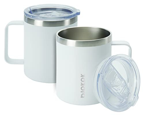 BJPKPK 2 pcs Insulated Coffee Mug, 14oz Insulated Tumbler with Lid, Stainless Steel Coffee Cups with Splash Proof Lid-White