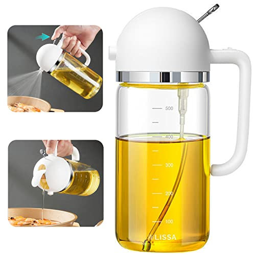 WOMLEX 500ml ölsprüher für Speiseöl, Glas Sprühflasche öl, Nahrungsmittelgrad Olivenöl Spray BPA Frei, Eine Flasche für Den Doppelten Gebrauch, Kann Gesprüht Oder Gegossen Werden