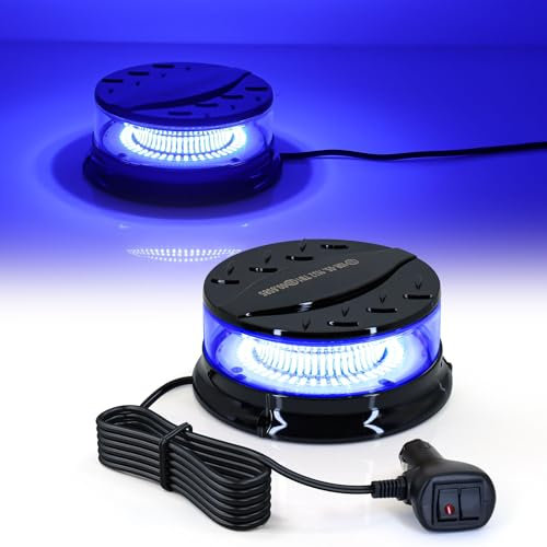 Dinfu gyrophare bleu 12V girophare led vehicule 28 modèles de flash avec base magnétique clignotant avec 3 mètres de câble pour tracteur voiture camion UTV voiture de golf SUV remorque