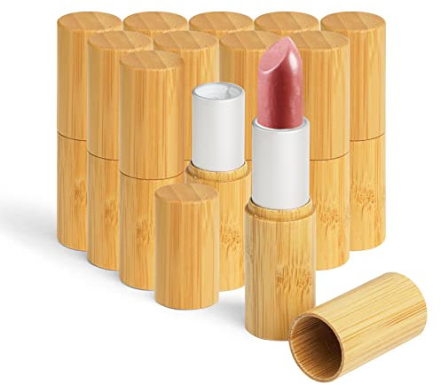 12 Stück Leer Lippenstifthülsen Lippenstift Bambusschale, YOCOMEY Nachfüllbar Leer Rohre Lippenbalsam Hülsen DIY Lippen Balm Tubes Container Hausgemachte Lippenbalsams (Silber)