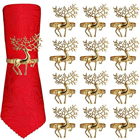 Weihnachtsserviettenringe - 12 Stück Weihnachts-Serviettenringhalter aus Legierung, Haushaltsserviettenschnalle für Tischdekoration, Hochzeit, Weihnachten, Party-Abendessen, Thanksgiving
