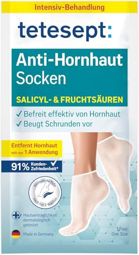 tetesept Anti Hornhaut Socken mit Salicyl- & Fruchtsäuren – 1 One Size Paar – Behandelt effektiv Hornhaut bereits nach 1 Anwendung – Hornhautentferner beugt Schrunden vor