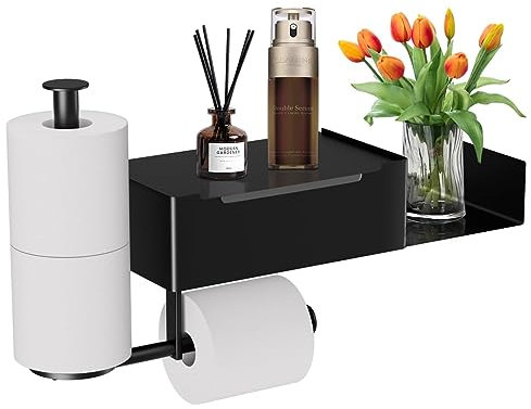 Porte Rouleau Papier Toilette Auto-adhésif Support Papier Toilette sur Pied avec Boît à Lingettes Humides,pour Salle de Bain Noir
