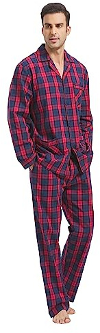 kolipajam Ensemble Pyjama en Coton pour Homme 2 pièces Plaid Plaid Confortable Vêtements de Nuit PJS avec Poches