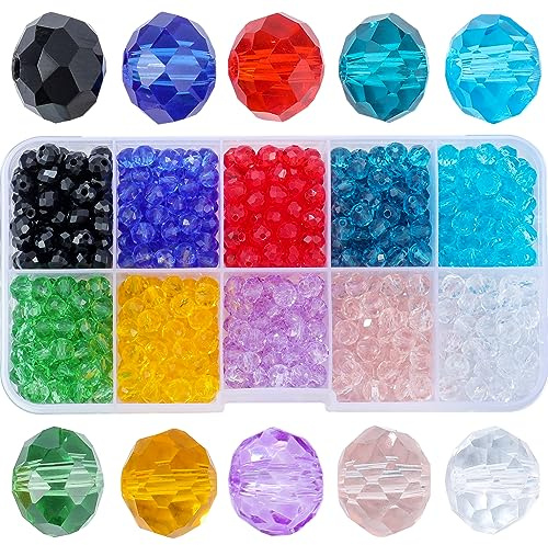 Guoxin 700Pcs Briolette Crystal Glass Beads Faceted Assorted Colors Spacer Beads for DIY Bracelets Crafts Jewelry Making with Box (6MM, Briolette)