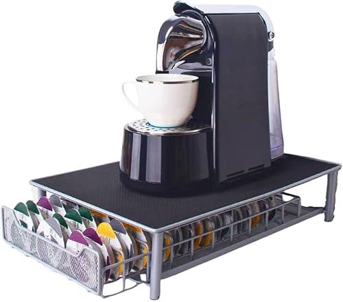 Kapselhalter, Schublade für Kaffeepads, Tassimo Kaffeekapselschublade, Tassimo-Kapselhalter, Halterung für Kaffeemaschine mit Kapsel-Organizer (28 x 42 x 9,5 cm, 60 Stück, schwarz und silber)