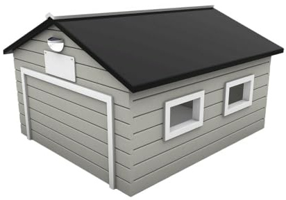 My Robot Home Plus Robotic Mower Shed, 43x37x29in, Weatherproof Garage for Luba, Husqvarna Automower, Gardena, and More (Grey & White)