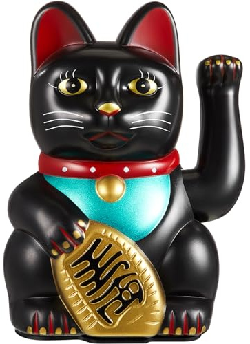Chunful 6 Inch Lucky Cat Waving Arm Maneki Neko Lucky Beckoning Feng Shui Wealth Cat for Welcoming Fortune Wealth Prosperity Decoration, Battery Not Included(Black Color)