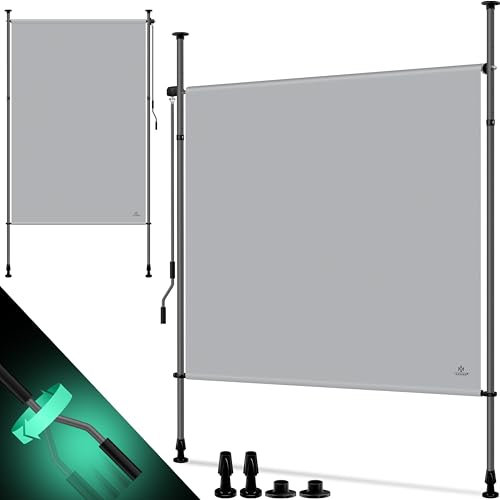 KESSER® Tenda da sole verticale con morsetto per esterni, allungabile e opaca, tenda da sole verticale con manovella, protezione per balcone e terrazza, impermeabile, Grigio, 150 x 310 cm