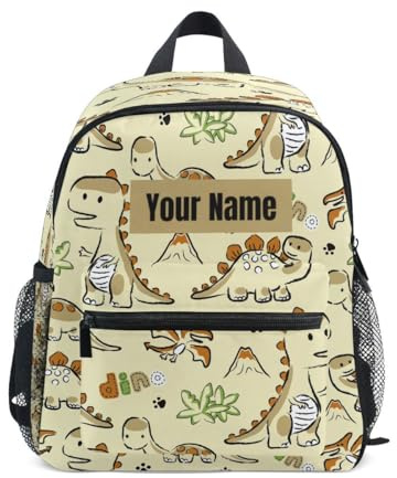 HMZXZ Custom Kids Kleinkind Mini Rucksack für Mädchen Jungen Dinosaurier Cartoon Dino Personalisierte Kinderrucksäcke Tier Schultasche mit Kind Name/Text, Multi