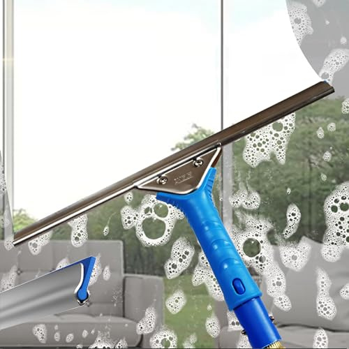 Rasqueta Limpiacristales Profesional, Rasqueta Cristales con Titanio Poste de Extensión 5m Profesional limpiaparabrisas 35cm para Hoteles Restaurantes Oficinas Centros Comerciales Amarillo