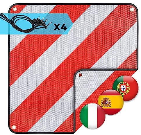 KEMIMOTO Warntafel Italien und Spanien, 50 * 50cm reflektierendes Warntafel Fahrradträger mit 4 Stücke Spanngurte, rot weiß Warnschilder für Fahrradträger, Wohnmobil