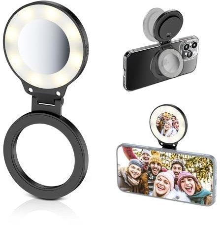 Luz magnética para selfie, luz LED recargable para selfie Magsafe con brillo ajustable, luz LED portátil de llenado de teléfono para todos los teléfonos, selfies, fotografía, zoom, videoconferencia,