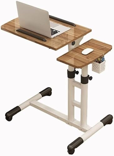 GYDUHYE Höhenverstellbarer Beistelltisch mit Rollen für Laptop, neigbarer Tablettständer für Bett, Sofa, mobiler Rollständer (Farbe: Braun)