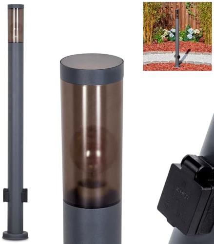 HOFSTEIN Wegeleuchte Sessa, Außenwegeleuchte mit 2 Steckdosen aus Metall/Kunststoff in Anthrazit/Rauchfarben oder Weiß, moderne Außenleuchte für Garten, Außenbereich, Hof, Höhe 110 cm, E27, IP44