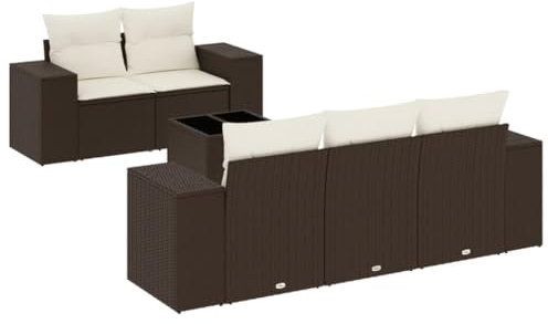 vidaXL Garten Sofagarnitur mit Kissen 6-TLG., Gartenmöbel Gartengarnitur, Sitzgruppe Sitzgarnitur, Lounge Sofa Garnitur Terrasse, Braun Poly Rattan