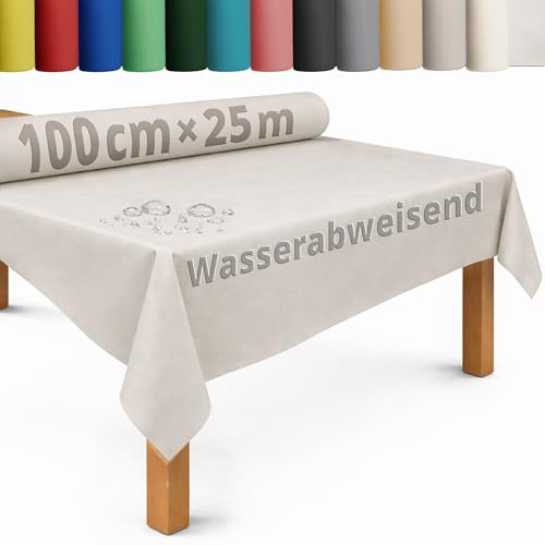 DecoHomeTextil Tischdecke Vliesstoff Rolle 1 x 25 m Champagner | abwaschbar, wasserabweisend, zuschneidbar, anpassbar, Tischdeckenrolle, Vlies