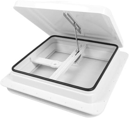 RV Roof Vent with White Lid, 14x14in Stainless Steel Screen Trailer Top Vent for Camping Vehicle Motorhome Yachts RV Roof Vent Hatch Skylight for Garnish Ring