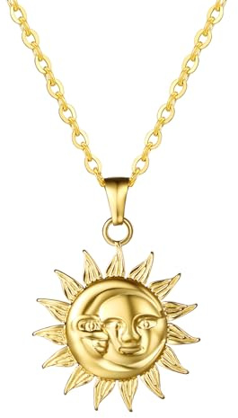 JewelryWe Sonne und Mond Halskette Damen Gold Edelstahl Halbmond Sonnenlicht Sonnenschein Anhänger Kette Freundschaft Schwester Halskette BFF Schmuck Geschenk für Frauen Teen Mädchen
