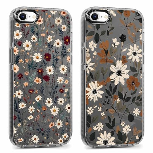 Yoedge 2 Stück Handyhülle für iPhone 7/8/SE2020/SE2022 Hülle, Aesthetic Buntes Blumen Muster Frauen Mädchen Design Cover,Transparent Durchsichtig Silikon Stoßfest Schutzhülle für iPhone SE 4,7, Stroh