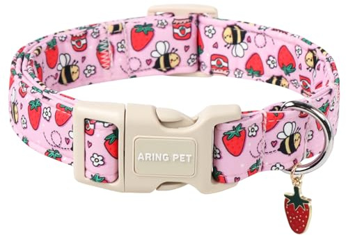 ARING PET Summer Dog Collar, Strawberry Dog Collar with Quick Release Plastic Buckle, Comfortable Cotton Pet Collar for Boys&Girls Dogs, Small