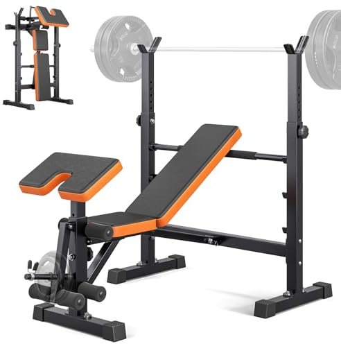 Multifunzione Palestra Casa con Rack Palestra, Panca Piana Bilanciere, Panca Addominali con leg extension leg curl - arm curl - porta (nero)