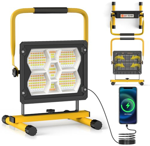 Projecteur de chantier LED 100 W - 3 modes d'éclairage - Lampe de travail LED - Étanche IP65 - Portable - Pour atelier, chantier, garage, camping, éclairage extérieur